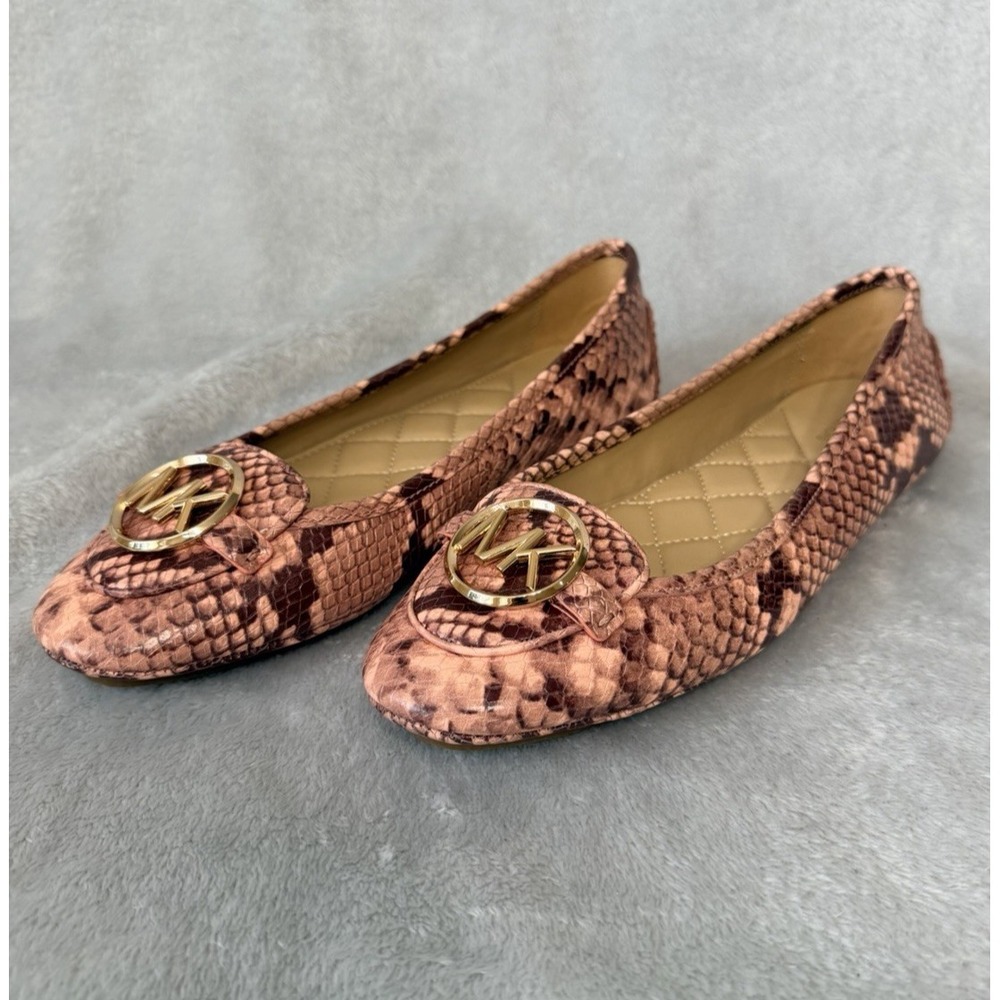 Michael‎ Kors Fulton Moc Snakeskin Leather Ballet Flats Pink Brown  7.5 Shoes